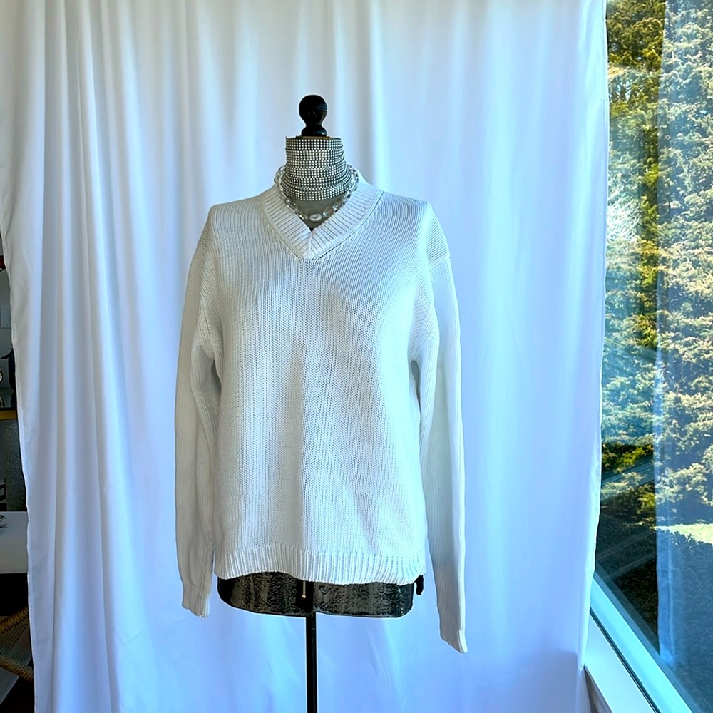 POLO GOLF White Cotton V neck sweater Ralph Lauren Blue Label M great condition